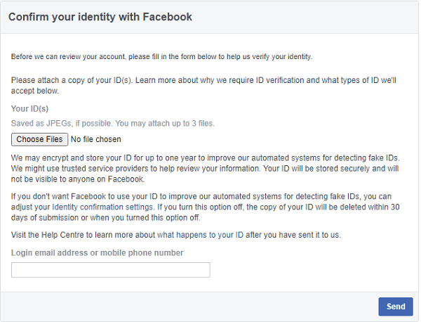 تأكيد حساب الفيس بوك بهوية قبل إيقافه