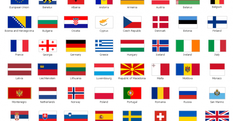 أعلام الدول الأوروبية مع الأسماء بالعربي وباقة من أهم وأشهر الدول في الاتحاد الأوروبي زيادة