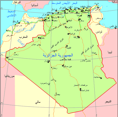 مدن الجزائر على الخريطة
