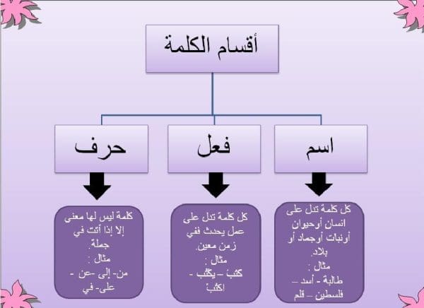 اقسام الكلمة في اللغة العربية