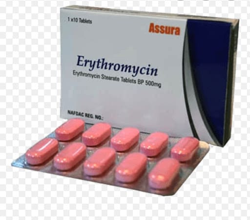 الأدوية التي تحتوي على المادة الفعالة إريثرومايسين أو Erythromycin