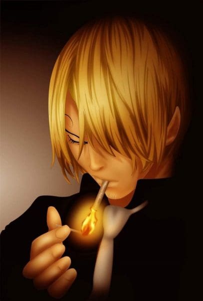 صورة لسانجي وهو يشعل سيجارة