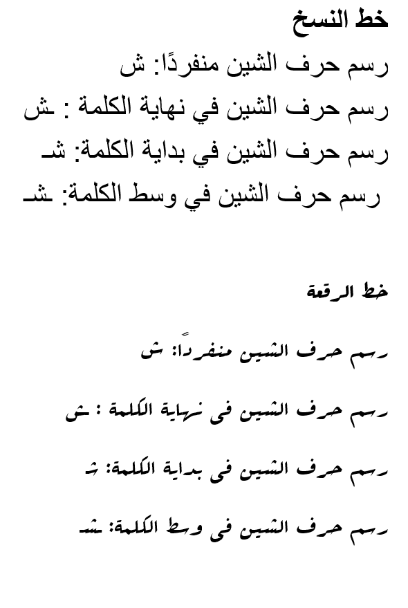 طريقة رسم الحروف العربية بخط الرقعة